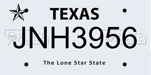 JNH3956 Texas License Plate