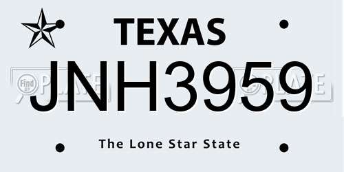 JNH3959 Texas License Plate