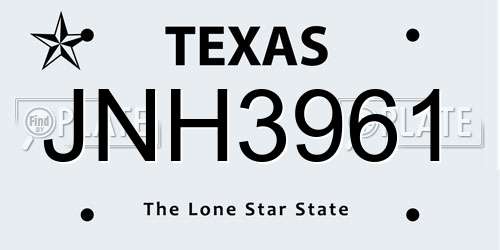 JNH3961 Texas License Plate