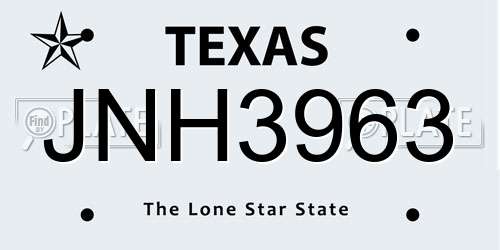 JNH3963 Texas License Plate