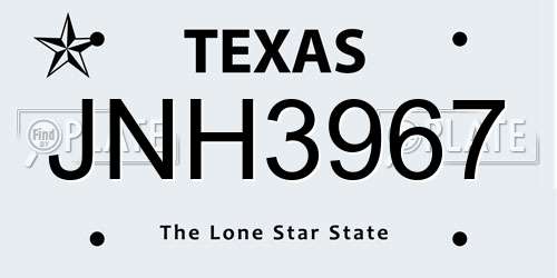 JNH3967 Texas License Plate