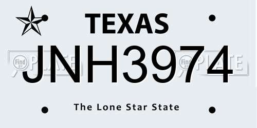 JNH3974 Texas License Plate