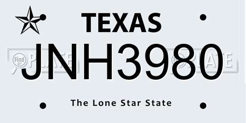 JNH3980 Texas License Plate