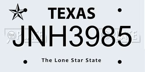 JNH3985 Texas License Plate