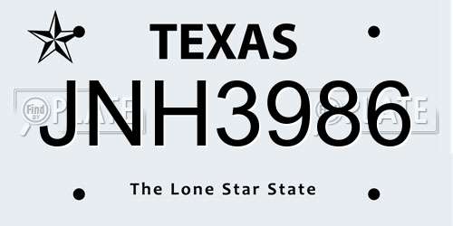 JNH3986 Texas License Plate