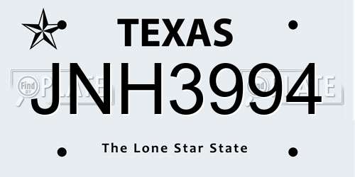 JNH3994 Texas License Plate