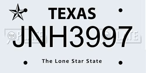 JNH3997 Texas License Plate