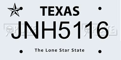 JNH5116 Texas License Plate