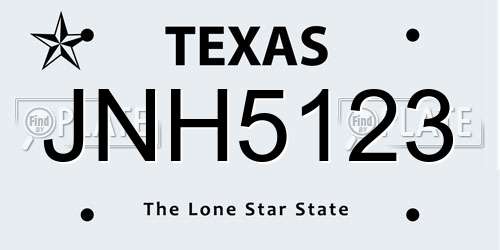 JNH5123 Texas License Plate