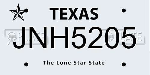 JNH5205 Texas License Plate