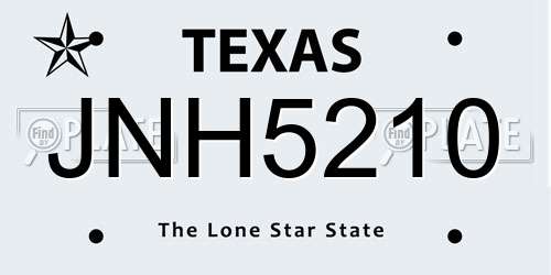 JNH5210 Texas License Plate