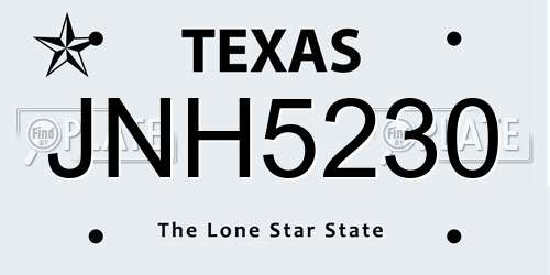 JNH5230 Texas License Plate