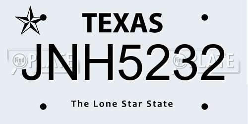 JNH5232 Texas License Plate