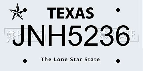JNH5236 Texas License Plate