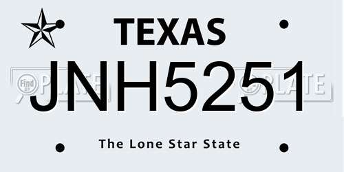 JNH5251 Texas License Plate
