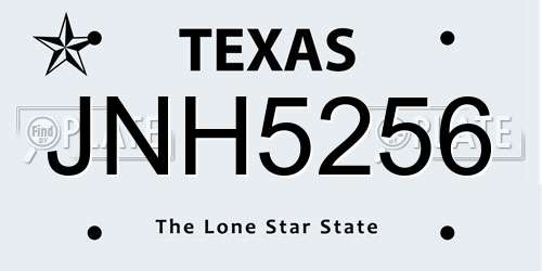 JNH5256 Texas License Plate