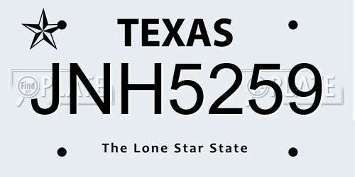 JNH5259 Texas License Plate