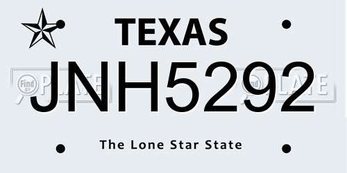 JNH5292 Texas License Plate