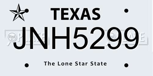 JNH5299 Texas License Plate