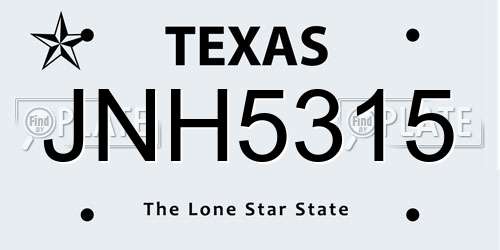 JNH5315 Texas License Plate