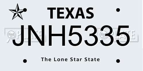 JNH5335 Texas License Plate