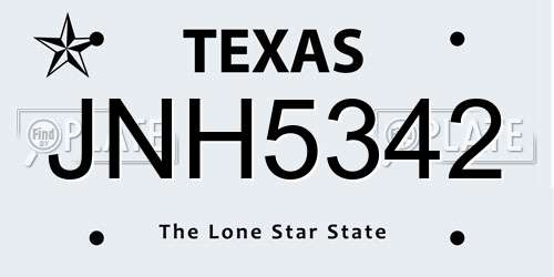 JNH5342 Texas License Plate