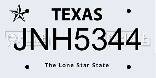 JNH5344 Texas License Plate