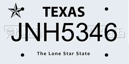 JNH5346 Texas License Plate