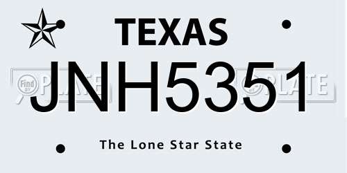 JNH5351 Texas License Plate