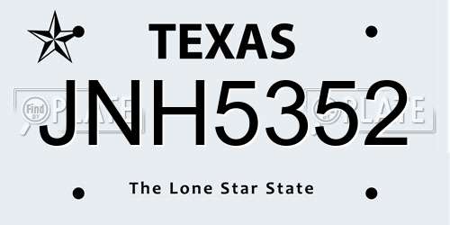 JNH5352 Texas License Plate