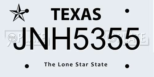 JNH5355 Texas License Plate