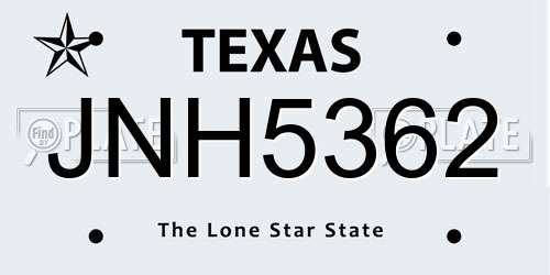 JNH5362 Texas License Plate