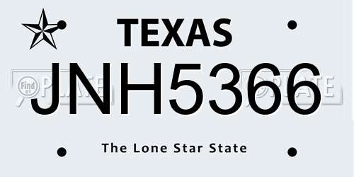 JNH5366 Texas License Plate