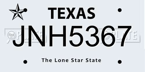JNH5367 Texas License Plate