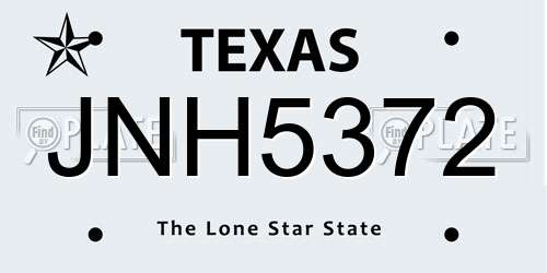 JNH5372 Texas License Plate