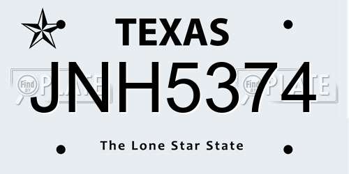 JNH5374 Texas License Plate