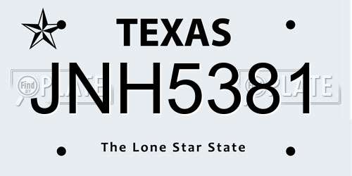 JNH5381 Texas License Plate