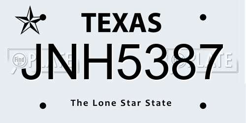 JNH5387 Texas License Plate