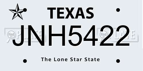 JNH5422 Texas License Plate