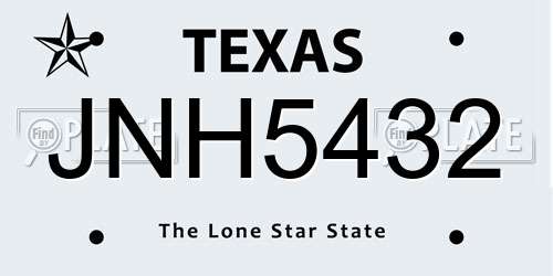 JNH5432 Texas License Plate