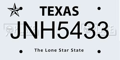 JNH5433 Texas License Plate