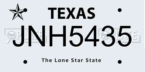 JNH5435 Texas License Plate