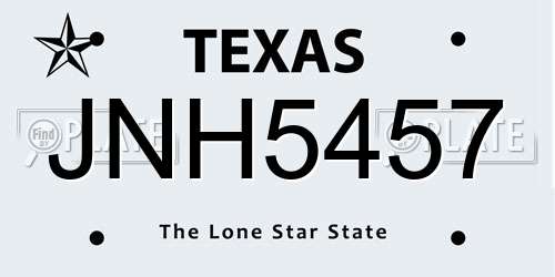 JNH5457 Texas License Plate
