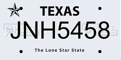 JNH5458 Texas License Plate