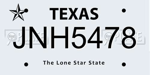 JNH5478 Texas License Plate