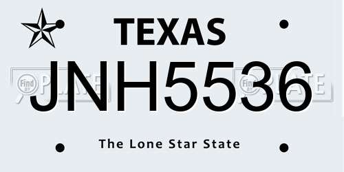 JNH5536 Texas License Plate