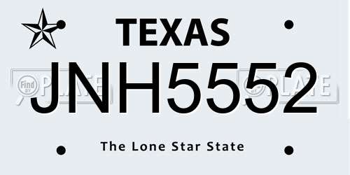 JNH5552 Texas License Plate
