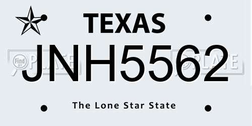 JNH5562 Texas License Plate