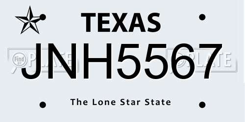 JNH5567 Texas License Plate