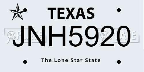 JNH5920 Texas License Plate